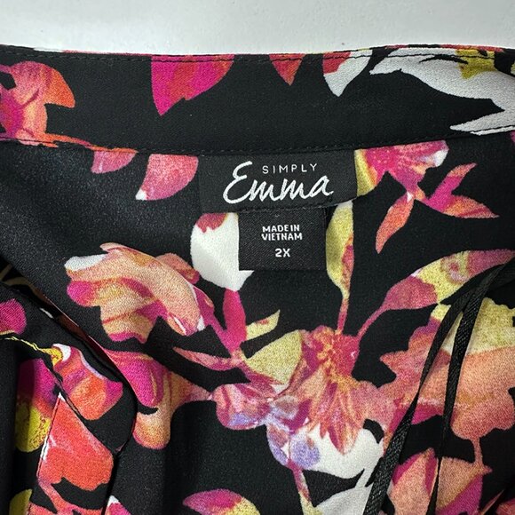 Simply Emma Rich and Colorful Floral Blouse Mandarin Collar with V-Neck Size 2X - Picture 6 of 9
